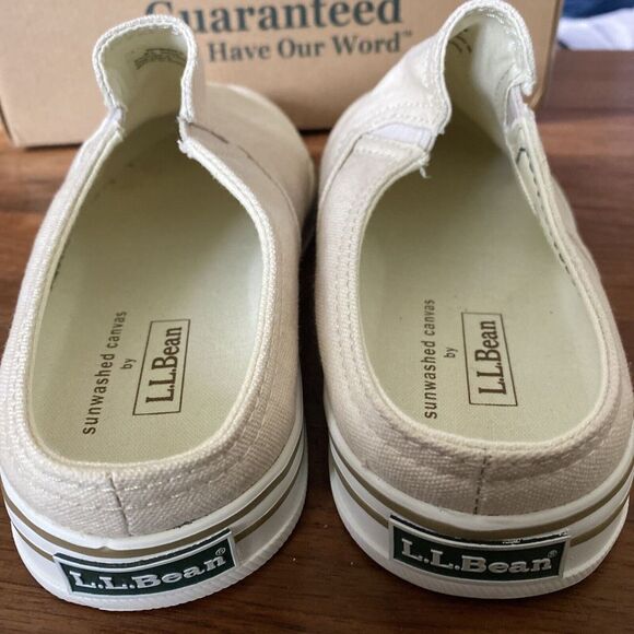 L.L. Bean Women's 6.5 Wide Sunwashed Canvas Tan Cream‎ Slip on Shoes - Picture 4 of 6